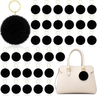 Hicarer 36 Pom Pom Faux Rabbit Fur Keychains for DIY