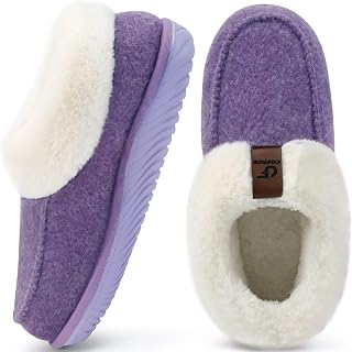 COFACE Women's Warm Winter Felt Slippers Plush Fur Lining Closed Charentaise Comfort Memory Foam Slippers Non-Slip Sole, purple, 39 EU
