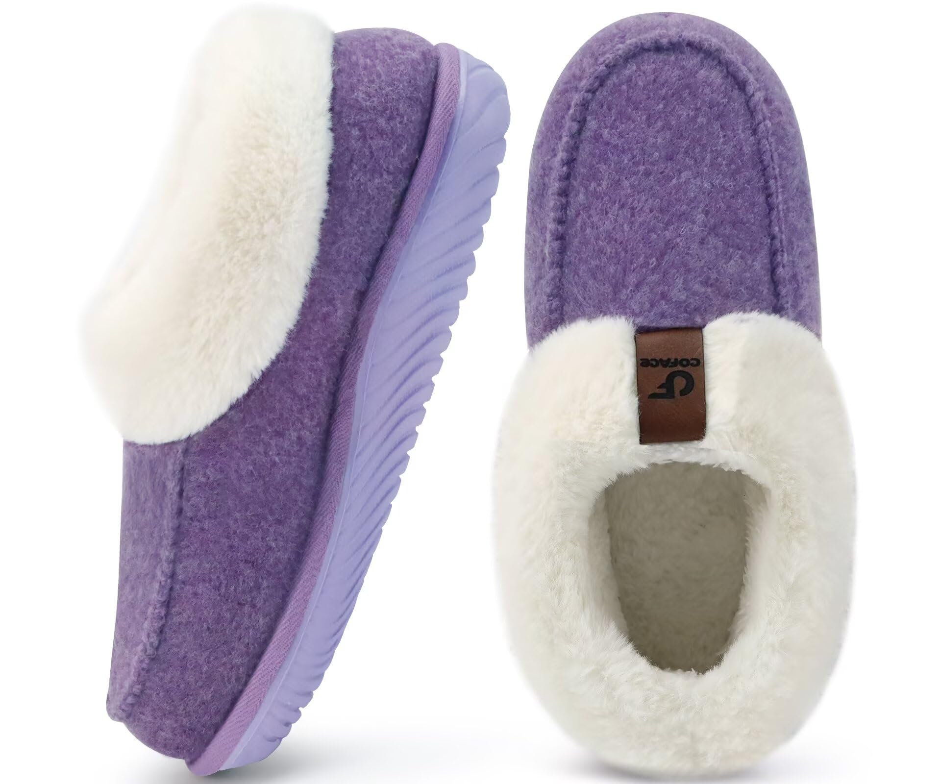 COFACE Women's Warm Winter Felt Slippers Plush Fur Lining Closed Charentaise Com