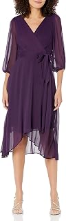 DKNY Pleated Faux Wrap Dress Vestido, Vino de Borgoña, 34 Mujeres