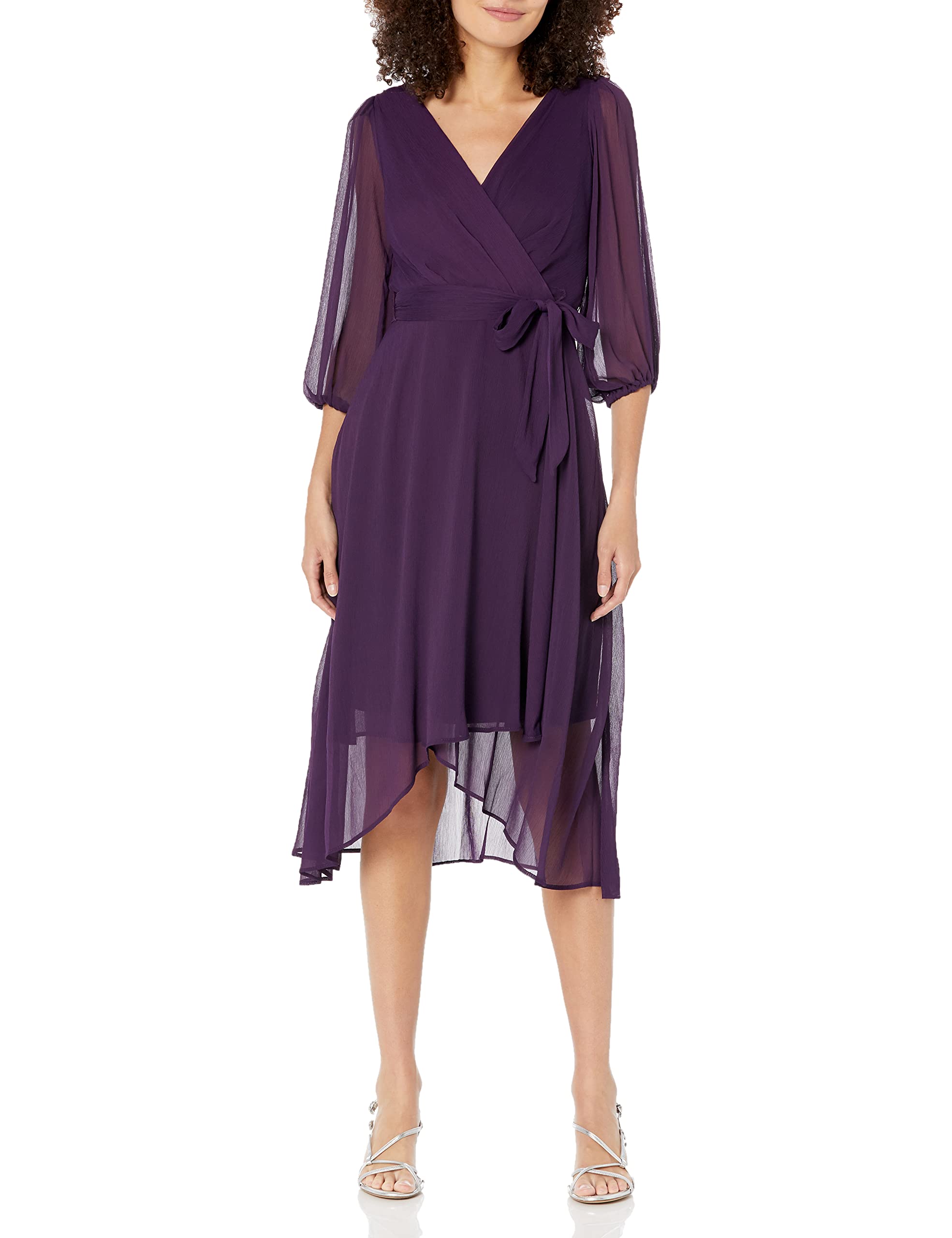 DKNY Pleated Faux Wrap Dress Vestido, Vino de Borgoña, 34 Mujeres