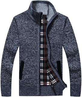 LemonGirl Mens Casual Slim Full Zip Knitted Cardigan Sweater with Pocked