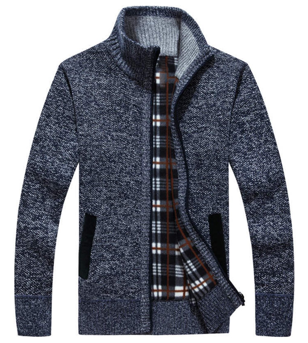 LemonGirl Mens Casual Slim Full Zip Knitted Cardigan Sweater with Pocked