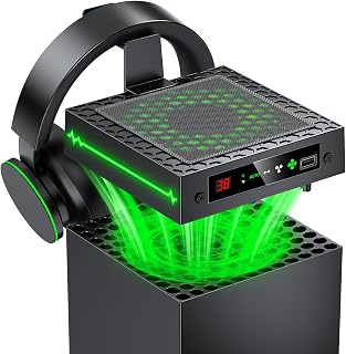 Auto Cooling Fan for Xbox Series X with LED Temperature Display&9 RGB Light | Smart Thermally-Adjustable Cooling System for Xbox Series X, 9 Lighting Modes, Cooler&Light Switch, Headset Hook, USB Port