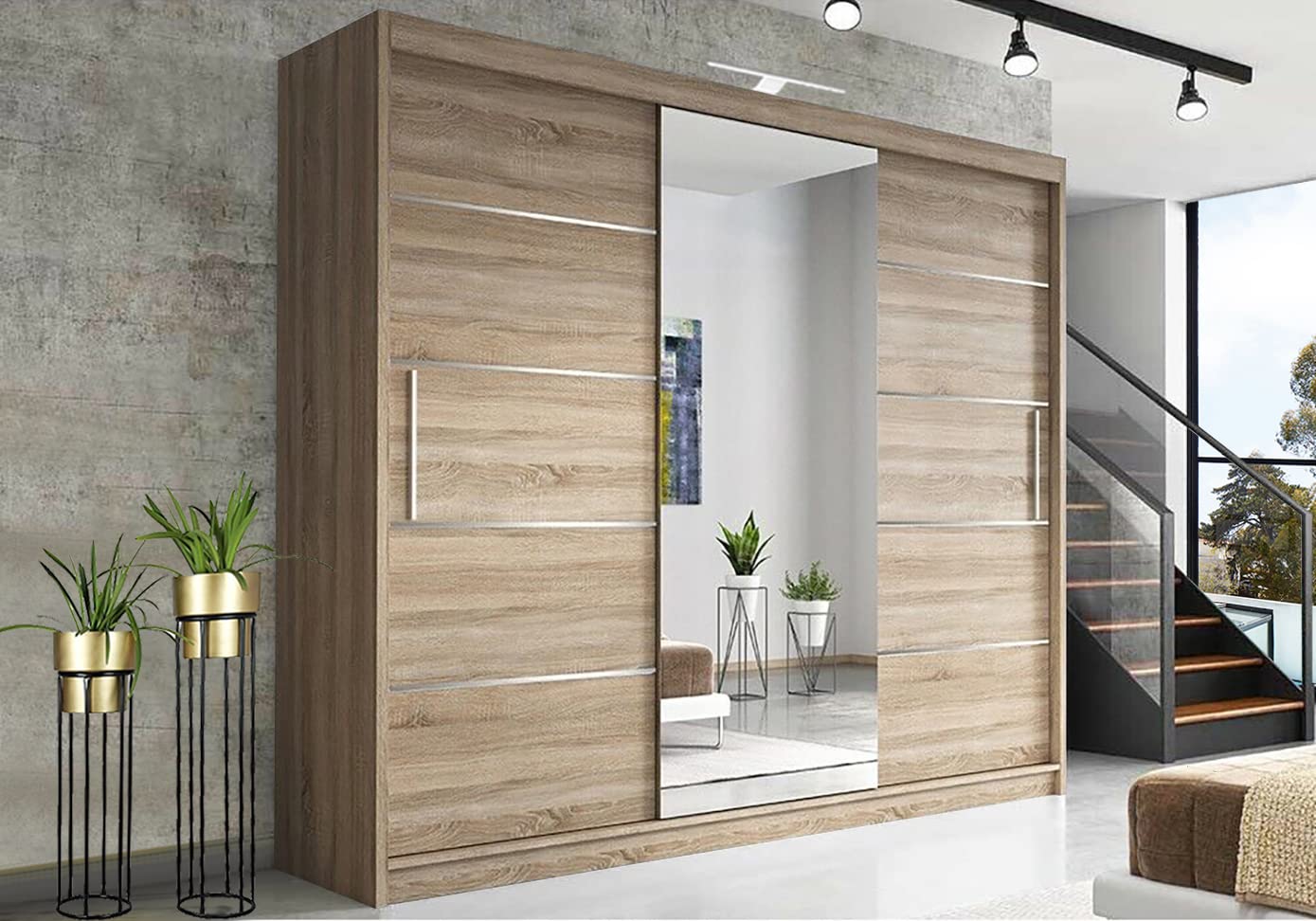 RAC3 Wardrobes for Bedroom with Mirrored Sliding Door & LED Light Premium Wardro