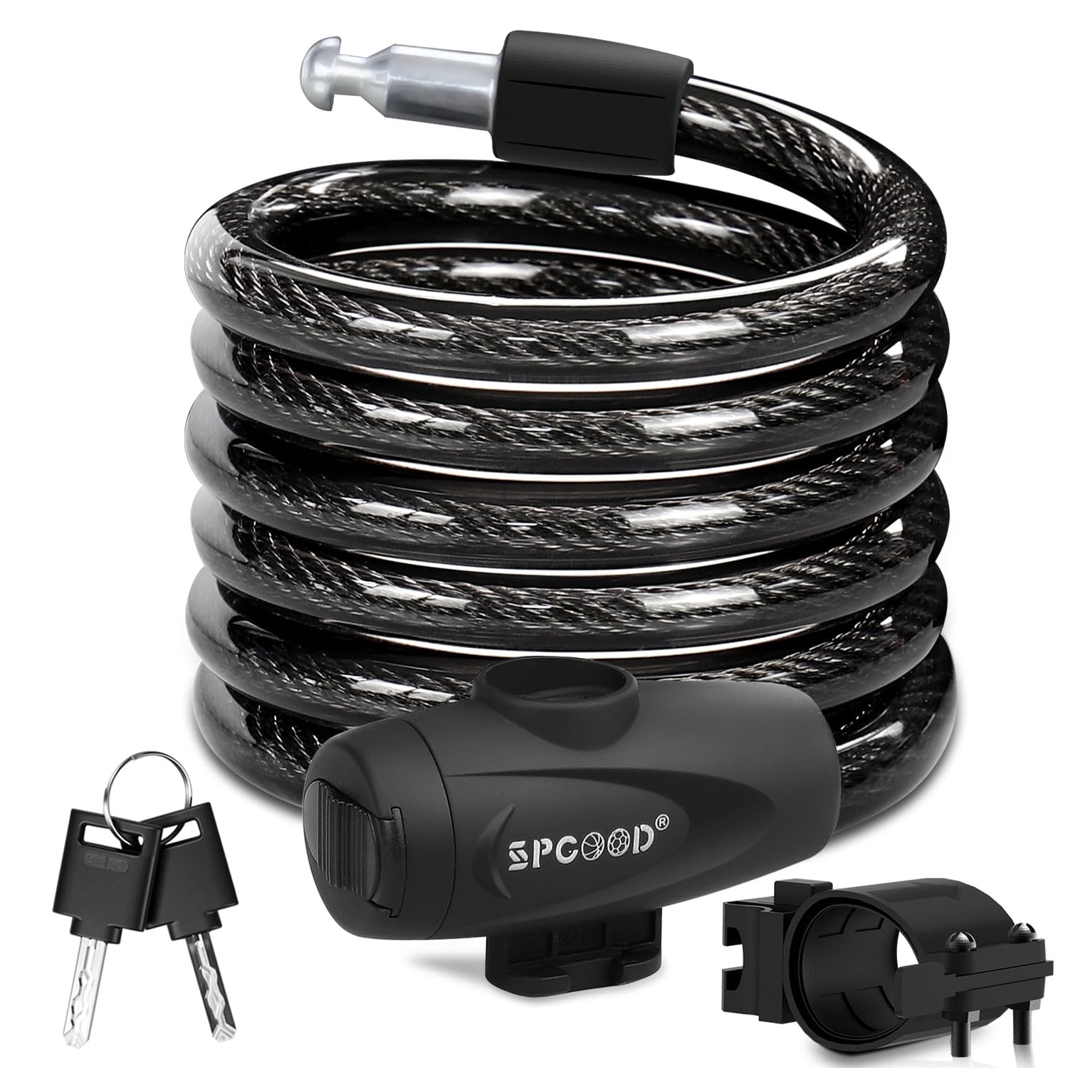 SPGOOD Bike Lock with 2 Keys, 12 mm Steel Cable Lock, 120 cm Length | PVC coatin
