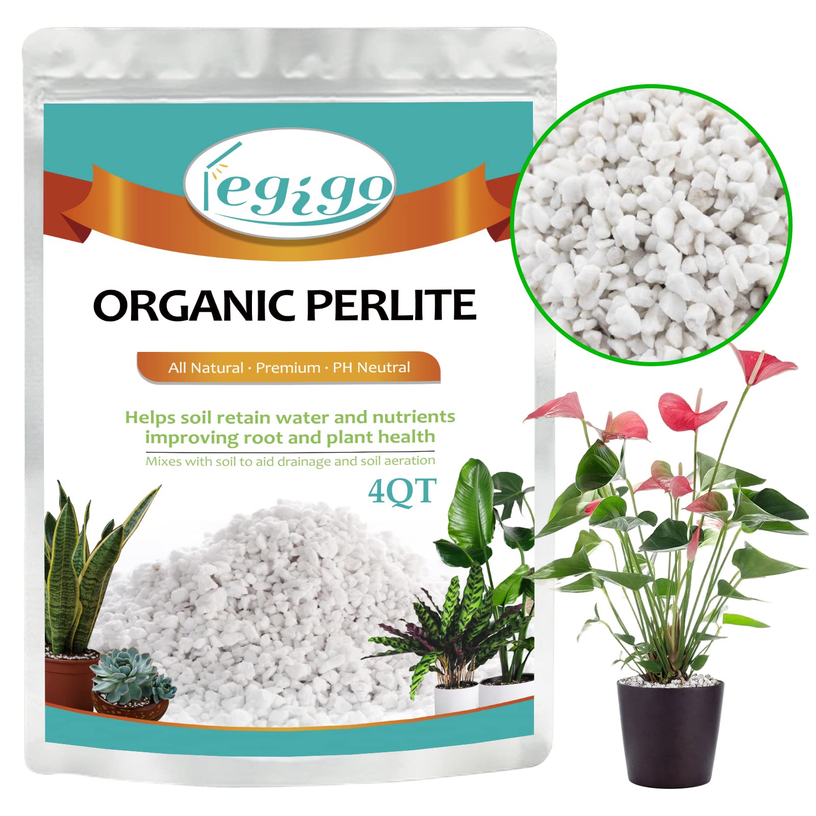 Legigo 4 Quarts Organic Perlite for Plants Indoor, Soil Mix Amendment | Improves