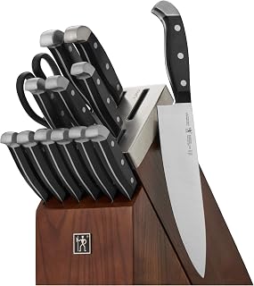 HENCKELS Statement 14Piece Serrated Self-Sharpening Knife Block Set, Ash Wood in Espresso - Razor Sharp, Durable, Professional Chef's Knife Set