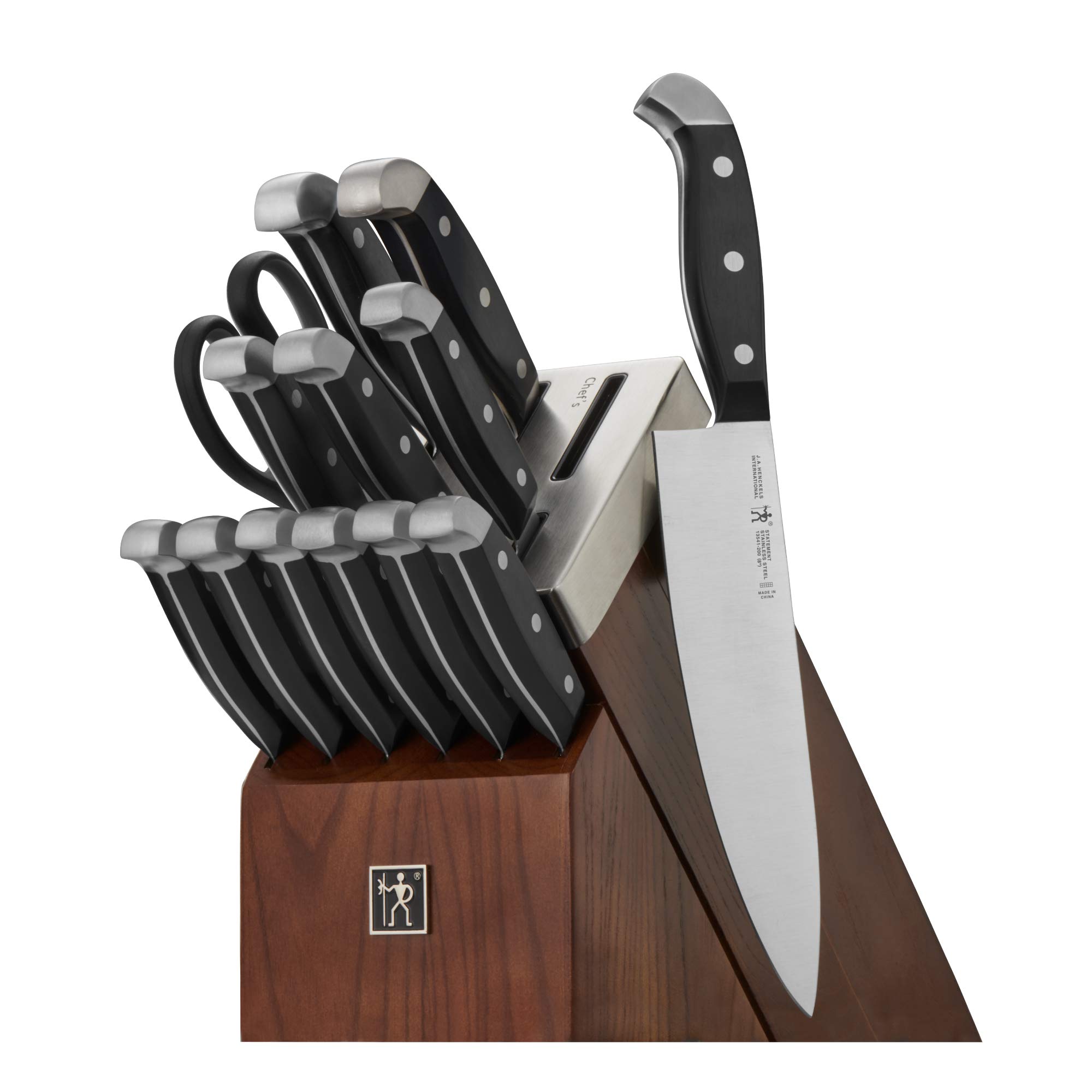 HENCKELS Statement 14Piece Serrated Self-Sharpening Knife Block Set, Ash Wood in