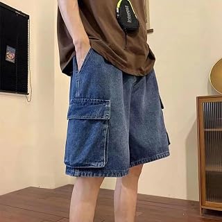 EMMIOL バギージーンズ ショーツ メンズ Y2K Jorts カーゴ リップド ゴムウエスト ショーツ