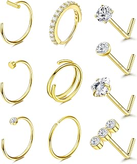 Briana Williams 20G Nose Screw Studs Surgical Steel Nose Rings Piercing 1.5mm 2mm 2.5mm CZ Inlaid Opal Nostril Nose Piercing Jewelry