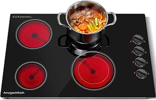 30 Inch Built-in Electric Cooktop 4 Burner, 6700W, 220V Hardwired | ETL Certified, Intuitive Knob Control, Ceramic Glass Surface, Hot Surface Indicator, Compatible with All Cookware