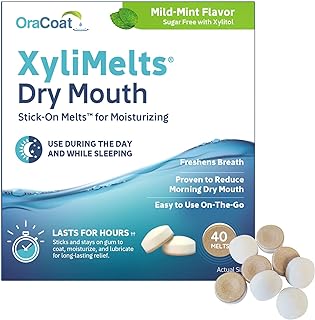 Oracoat XyliMelts for Dry Mouth Relief with Xylitol 40 Count, Mild Mint | Mild Mint oral adhering discs, a non-acidic mouth moisturizer for dry mouth that helps stimulate saliva and lasts for hours