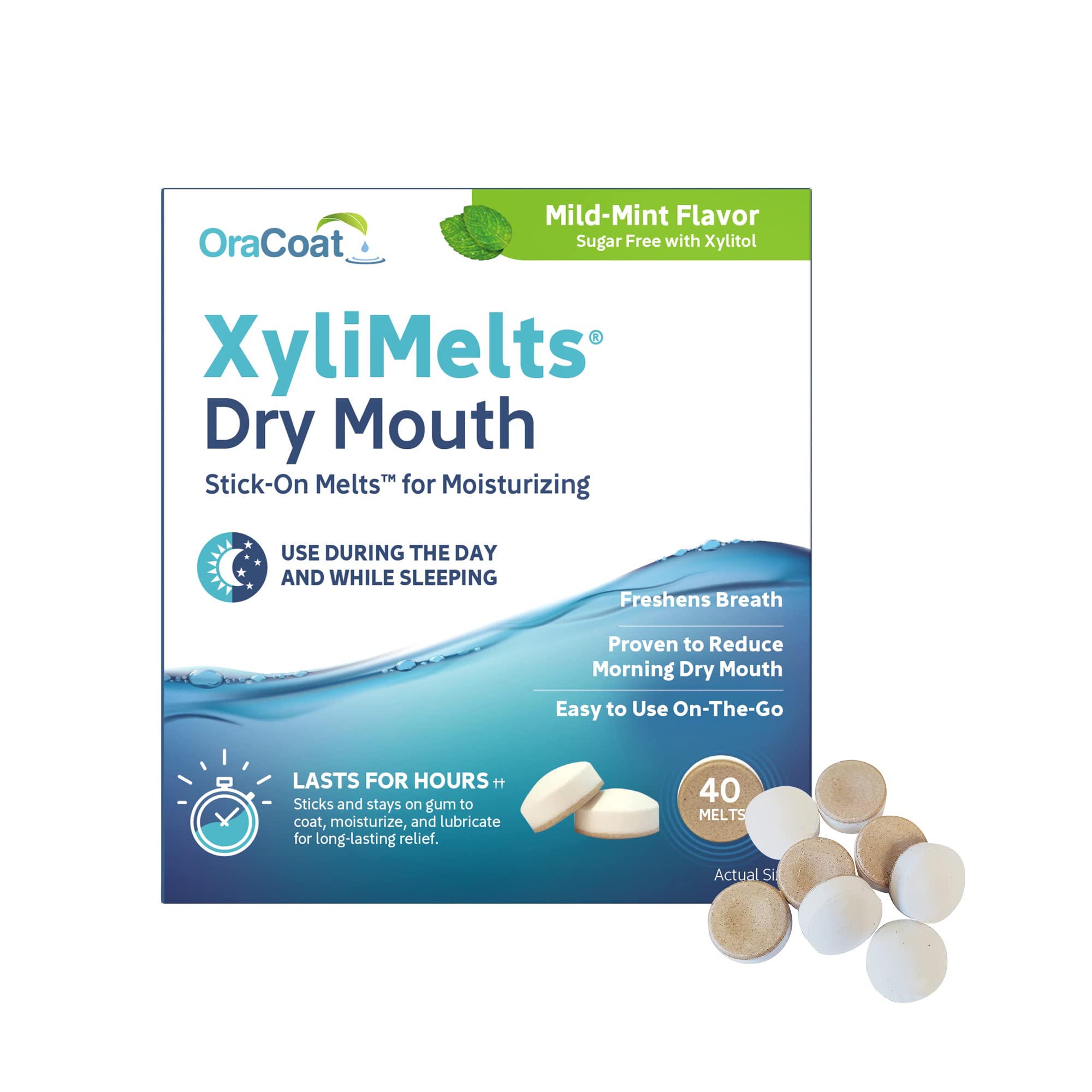 Oracoat XyliMelts for Dry Mouth Relief with Xylitol 40 Count, Mild Mint | Mild M