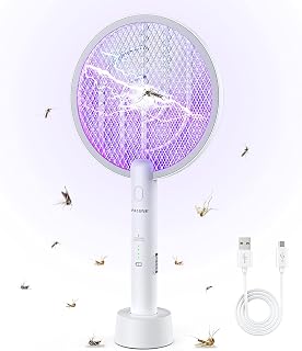 PALONE Bug Zapper Racket, Rechargeable 2-Mode & 3-Layer, White-1PCS | Electric Fly Swatter, USB Fly Zapper Without Waving Hands for Kitchen, Bedroom, Camping, Indoor, Outdoor