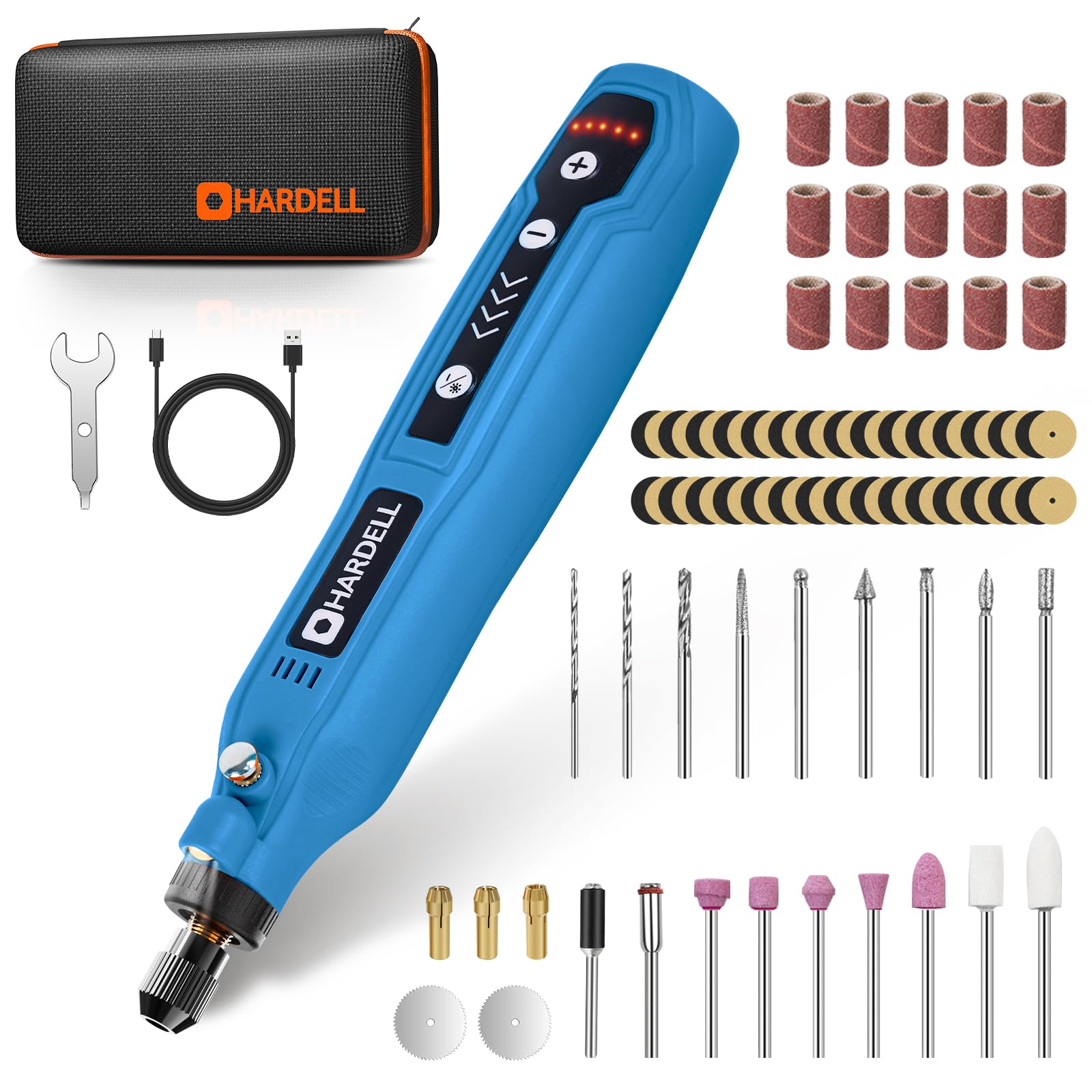 HARDELL Cordless 5 Variable Speed Mini Rotary Tool Kit with 69 Accessories, 3.7V