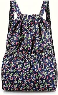Ethnic Nylon Drawstring Backpack Floral Print Travel Sports Backpack Lightweight Shoulder Bag, 2, Lightweight ethnic nylon backpack with