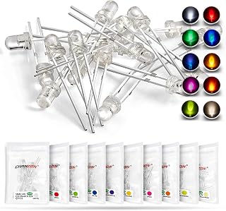 CHANZON 100pcs (10 Colors x 10pcs) 3mm LED Diode Emitting Lights Assortment | (Clear Transparent Lens) Lighting Bulb Lamp Assorted Kit Variety Colour Warm White Red Yellow Green Blue Orange UV Pink