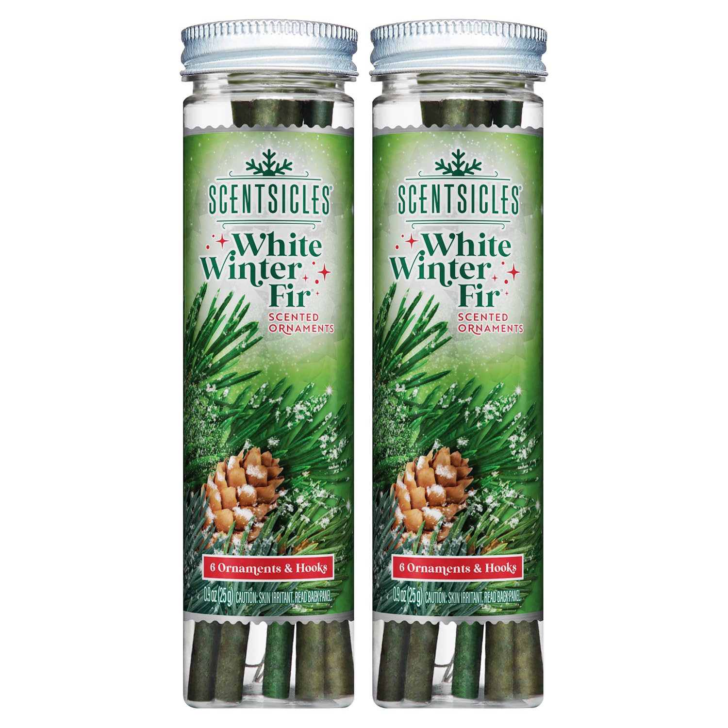 Scentsicles White Winter Fir Scented Christmas Ornaments 2 Pack | 12 Sticks and 
