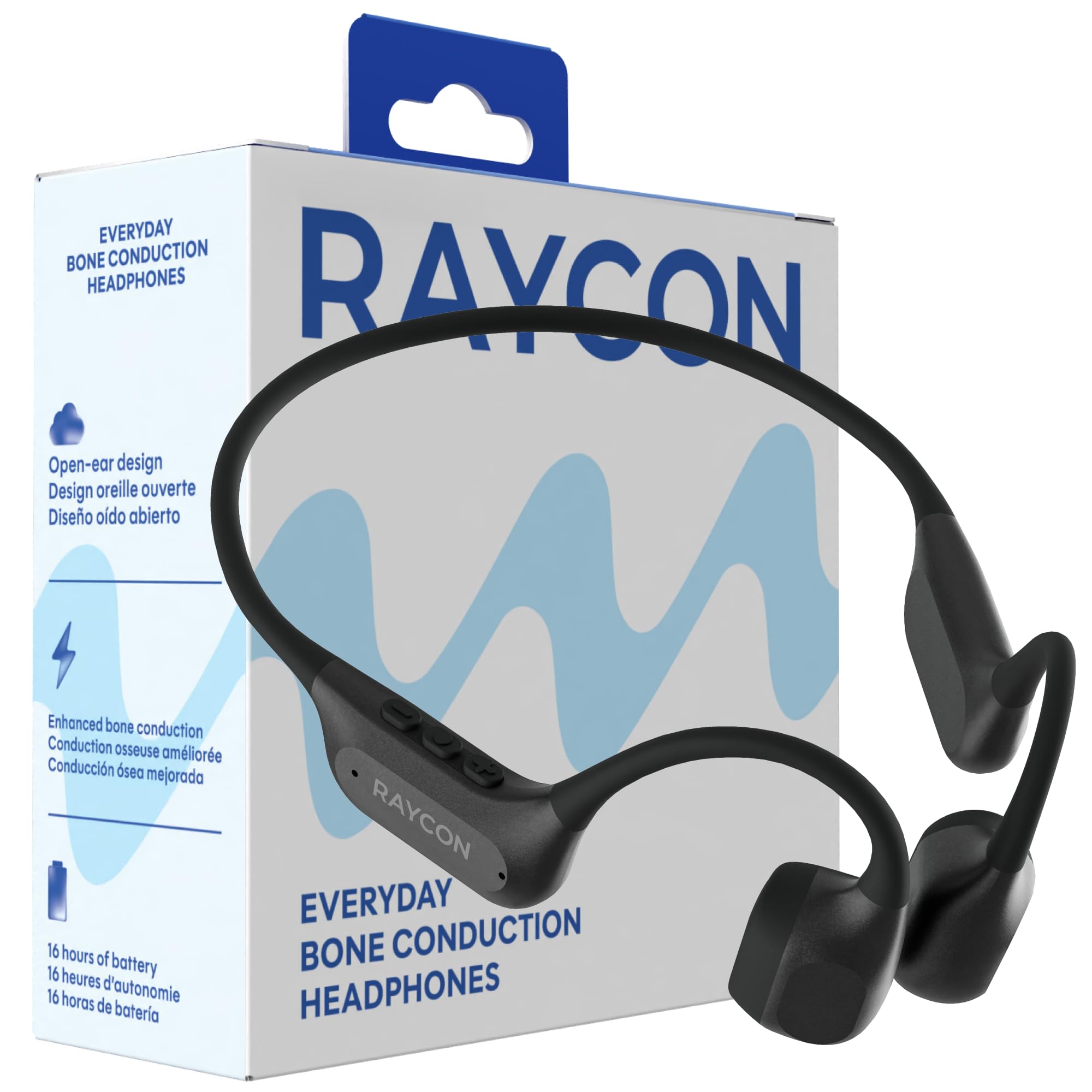 Raycon Everyday Bone Conduction Headphones, 2nd Gen, Black | IP67 Waterproof; 16