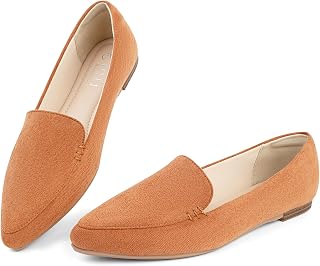MUSSHOE Pointed Toe Flats for Women, Comfortable Business Casual Work Shoes, Slip On Loafers for Women with Arch Support, Office Walking Flats for All Day Standing