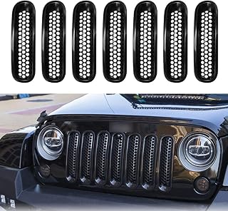 Anxingo Black Clip-in Front Grill Grille Mesh Inserts Replacement for Jeep JK Wrangler & Wrangler Unlimited 2007-2018 (7 Pack)