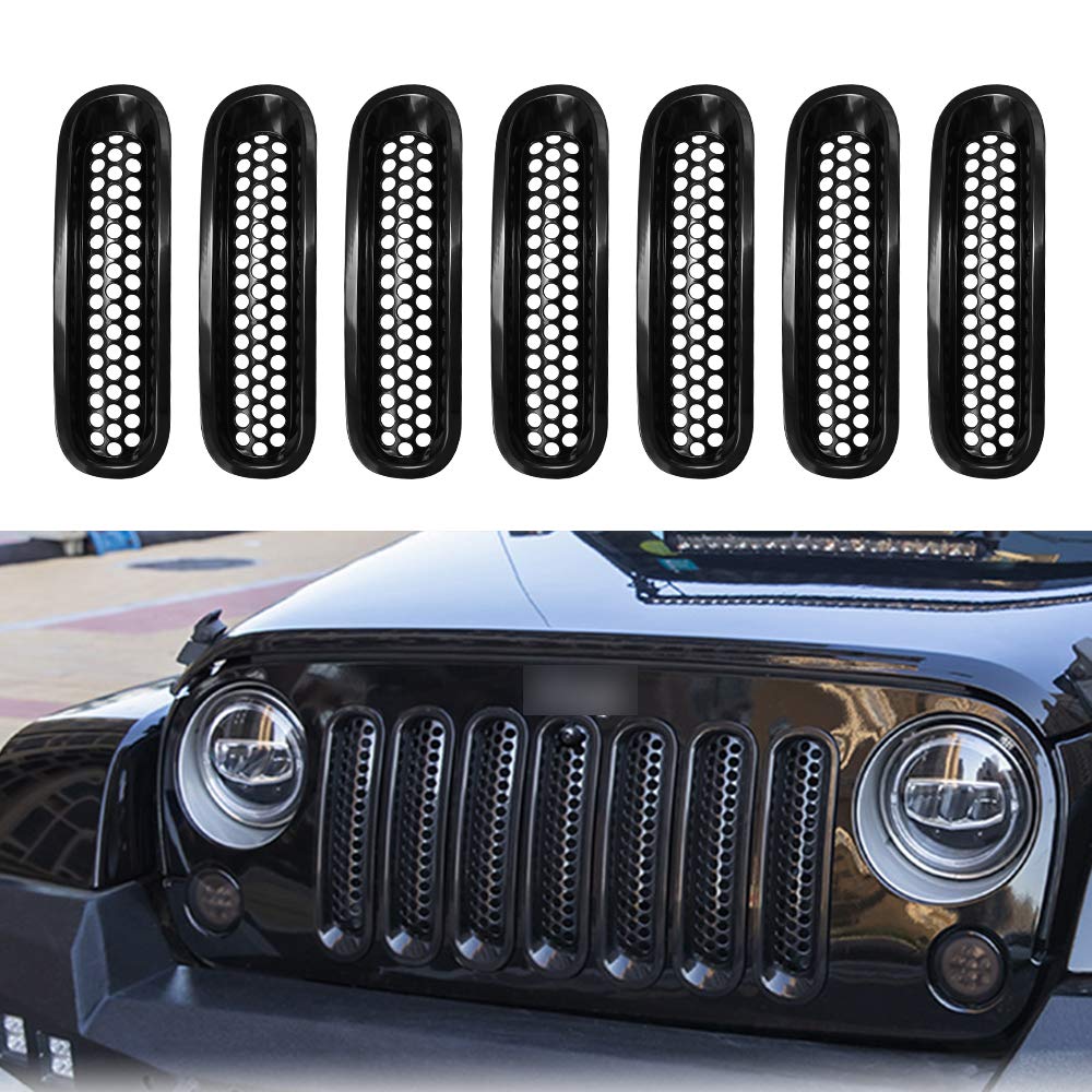 Anxingo Black Clip-in Front Grill Grille Mesh Inserts Replacement for Jeep JK Wr