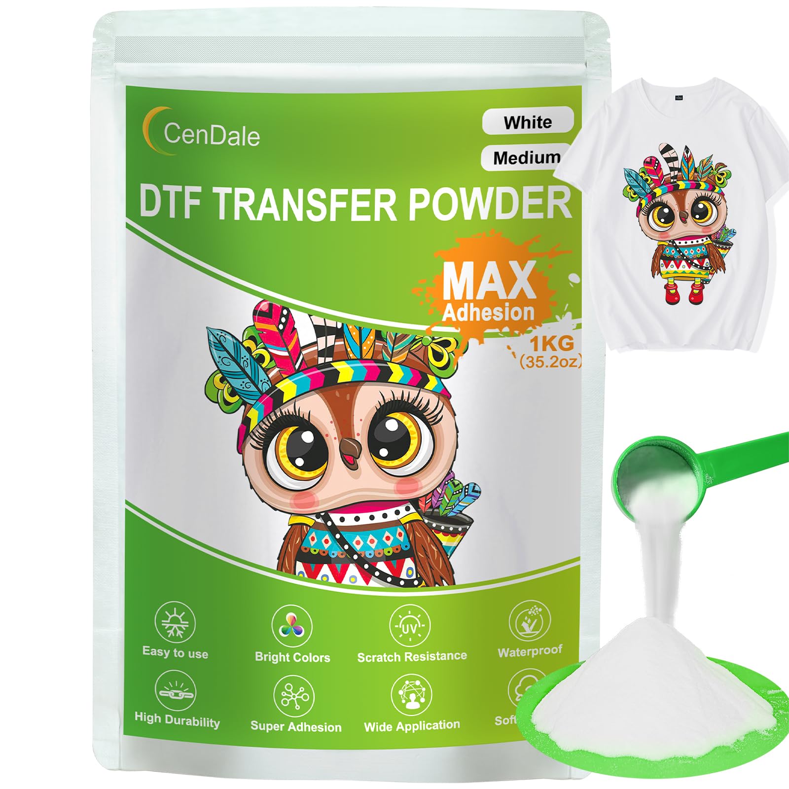 CenDale DTF Powder: 1KG/35.2OZ White Hot Melt Adhesive Digital DTF Transfer Powd