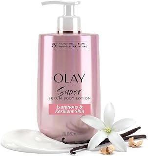 Olay Super Serum Hand & Body Lotion for Aging, 24hr Long Lasting Moisture, Fast Absorbing, 5+ Ingredient Complex for Bright Even Firm Luminous Skin, Sweet Vanilla & Soft Wood Scent, 17 fl oz