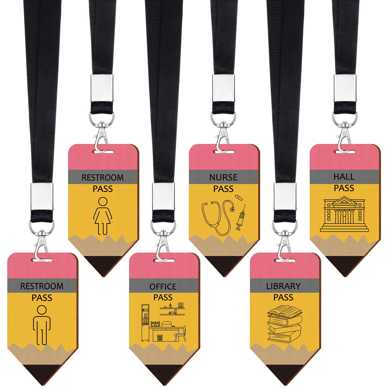 Sabary 6 Pcs Hall Classrooms Passes Bathroom Passes, Classic, Pencil | Black Lan