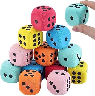 CRAFTYMELODY 12Pcs S Colors Big Foam Dice Set Colorful Jumbo Foam Dice Soft 6 Sided Floral Squeeze Game Dices Cubes with Number Dots for Fun Game Night Parties Casino Theme Christmas Decor