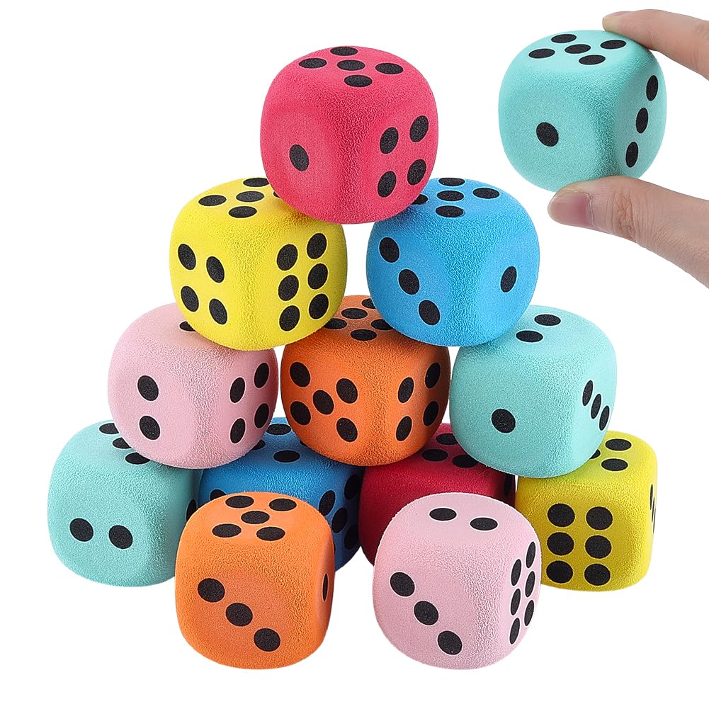 CRAFTYMELODY 12Pcs S Colors Big Foam Dice Set Colorful Jumbo Foam Dice Soft 6 Si