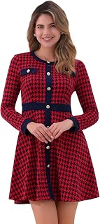 Allegra K Women's Houndstooth Plaid A-Line Elegant Business Work Dress