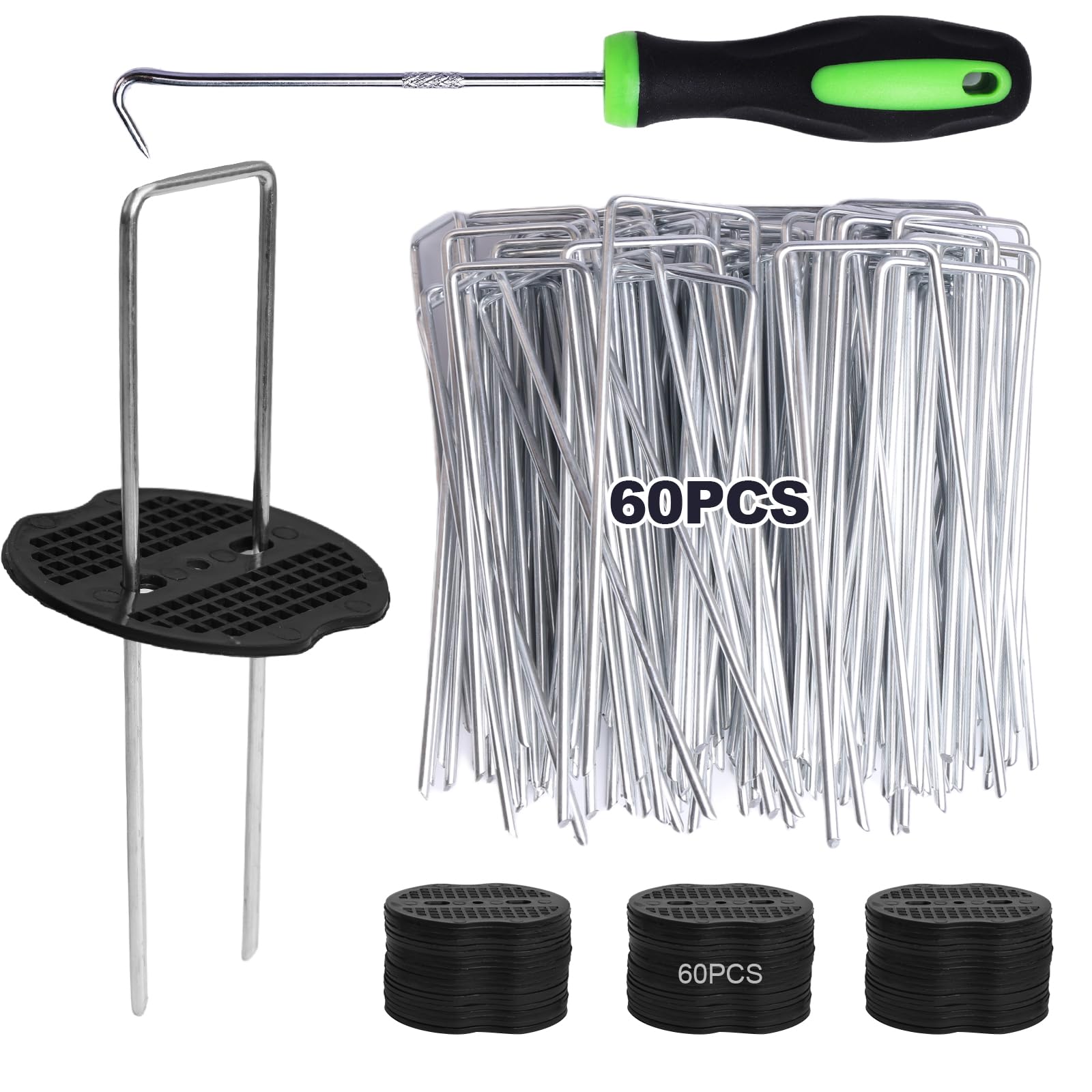Storystore 121Pcs Landscape Staples Kit, 60Pcs 6 Inch U-Shaped Galvanized Steel 