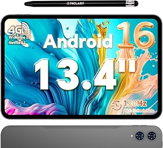 TECLAST T65 Tablet 13.4 Inch Android 16, 4G LTE, 26GB+128GB with Stylus Pen | Octa‑Core 2.2GHz, 8000mAh, Widevine L1, 2.4G/5G WiFi, GPS, 5+13MP Camera, TF Up to 1TB Expandable