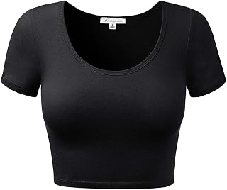 Women Cotton Scoop Neck Crop Tops Short Sleeve Basic Casual Shirts