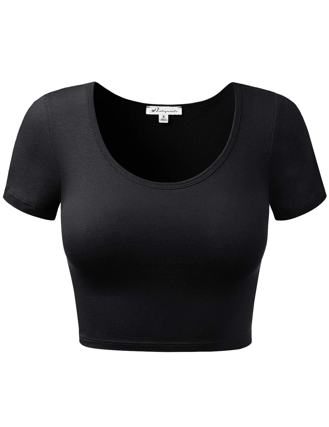 Women Cotton Scoop Neck Crop Tops Short Sleeve Basic Casual Shirts
