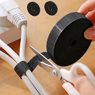 Adjustable Cable Ties, 5m x 2 Rolls - Reusable Cable Ties with Hook and Loop Fasteners for Cable Organization, Wire Management and Wire Organizer, Black