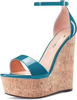 CASTAMERE Women's High Wedge Platform Heel Open Toe Strappy Ankle Sandals Wedding Party Dress 15CM Heels