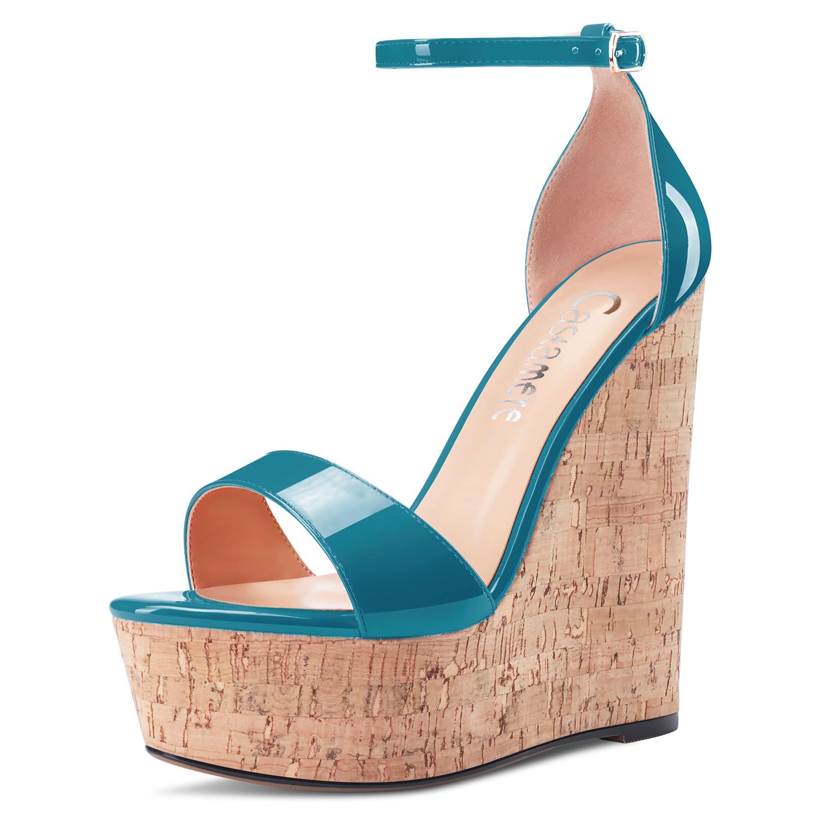 CASTAMERE Women's High Wedge Platform Heel Open Toe Strappy Ankle Sandals Weddin