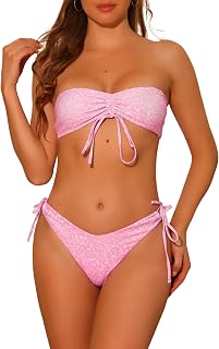 Women Halter Floral Print Bandeau Bikini Set Two Piece Tie Side Triangle Bottom Swimsuit Swimwear