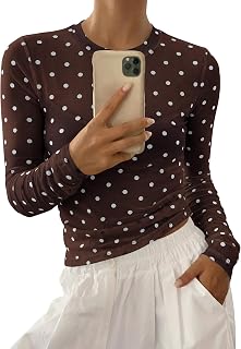 BTFBM Polka Dot Top Long Sleeve Shirts For Women