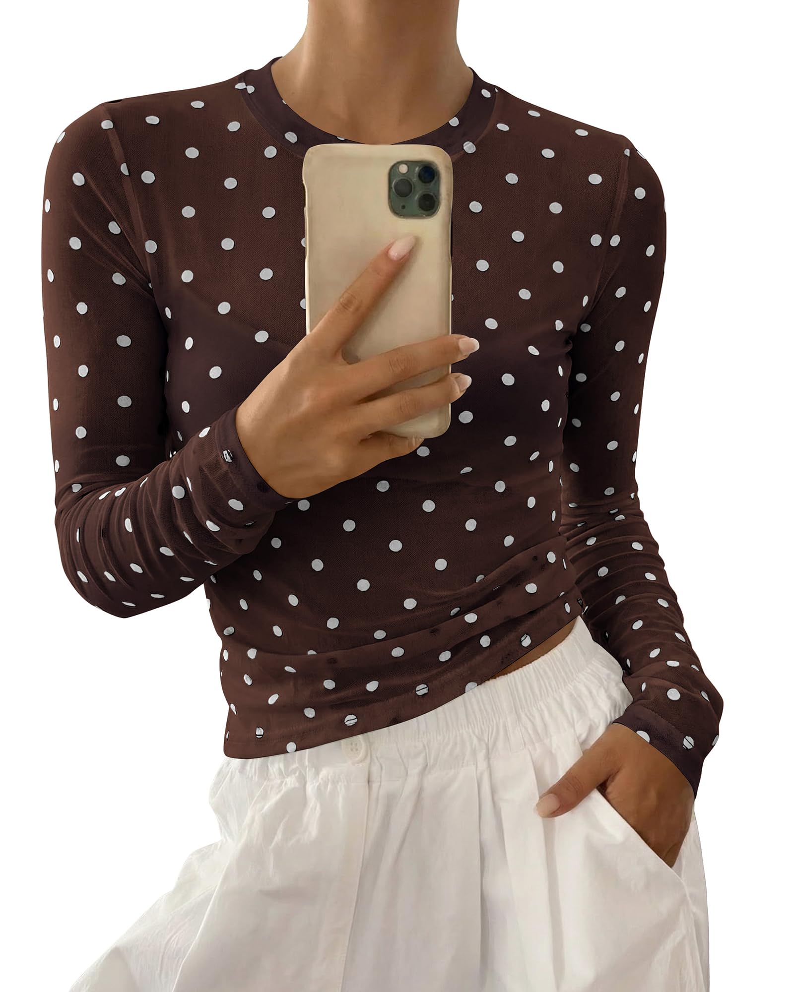 BTFBM Polka Dot Top Long Sleeve Shirts For Women