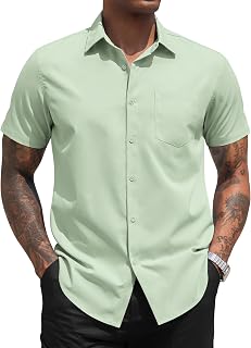 COOFANDY Men's Short Sleeve Summer Shirt - Ideal for the Beach, Daily Use and Business Casual, with Chest Pocket, Regular Fit