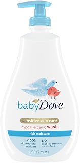 Baby Dove Sensitive Skin Care Baby Wash Rich Moisture 20 fl oz | For sensitive baby skin, Helps gently cleanse skin, With fragrance-free care, For bath time, Tear-free formula