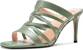 Aachcol Women's Medium Heel Open Heel Square Toe Sandals Slip-on Wedding Summer 8 cm Heels