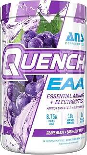 QUENCH EAA Aminos + Electrolytes - Complete Blend of 9 EAAs - 10g Total Amino Acids - Vitamins, Antioxidants, Electrolytes - ZERO Sugar, Carbs, Calories (Grape Blast)