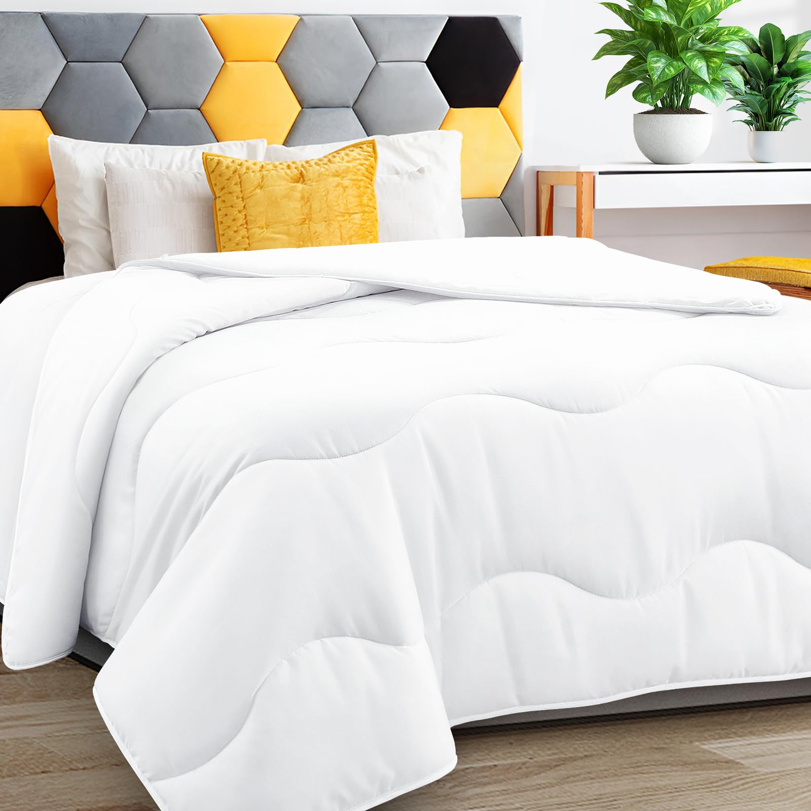 MEELUS Lightweight Comforter Cooling White, All Season Duvet Insert | Breathable