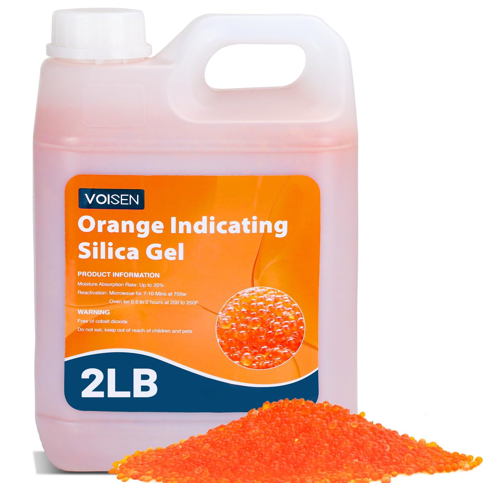 VOISEN 2 LBS Orange Indicating Silica Gel Desiccant Beads | Reusable Desiccant I