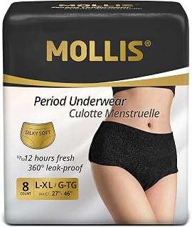 MOLLIS Disposable Period Pants Heavy Flow, Postpartum Underwear L/XL 8 Ct | for Women, Maternity Pads, Incontinence Knickers Leak Proof, Black